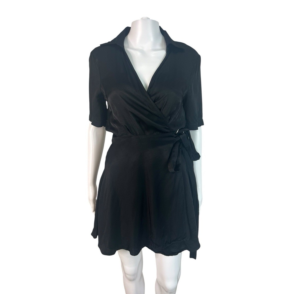 Zara Women's Size S Mini Dress Wrap Satin Black Elegant Timeless Modern Feminine